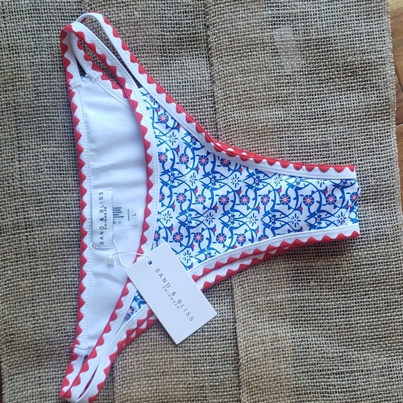 SAND AND BLISS RED, WHITE AND BLUE HIGH CUT BIKINI SIZE L NWT - Picture 2 of 5
